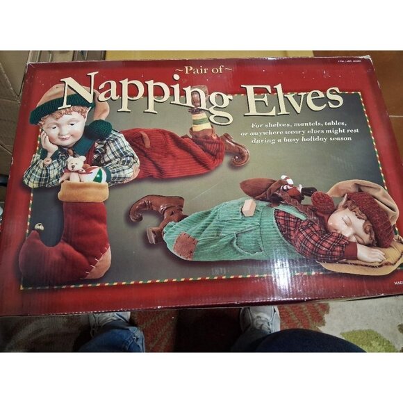 Pair Of Napping Elves Holiday Decor With Bendable Arms & Legs